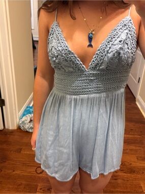 Light Blue Crochet Bust Romper